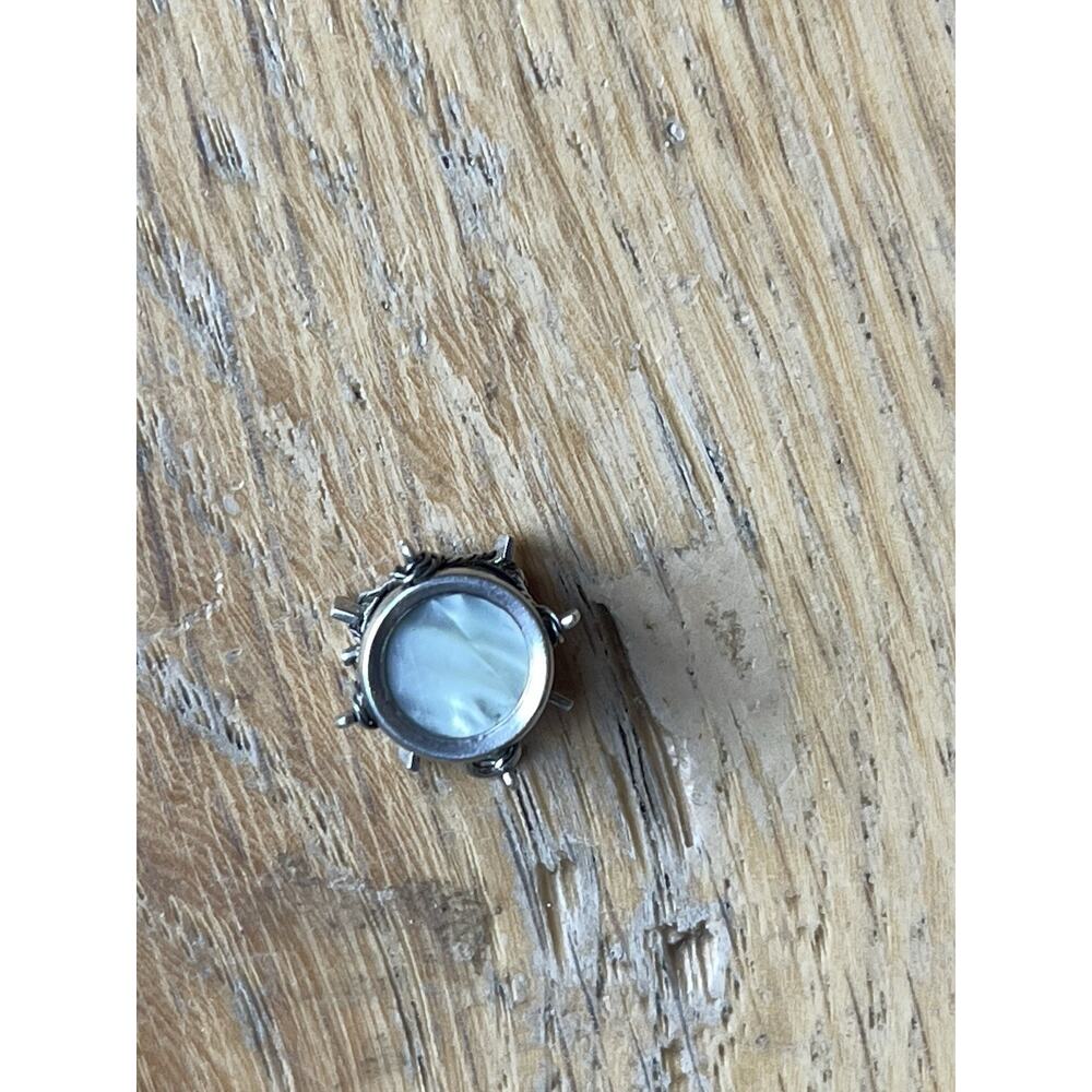 925 Sterling Silver Vintage Real Mother-of-Pearl Drum Charm Pendant Double Sided - Picture 8 of 11